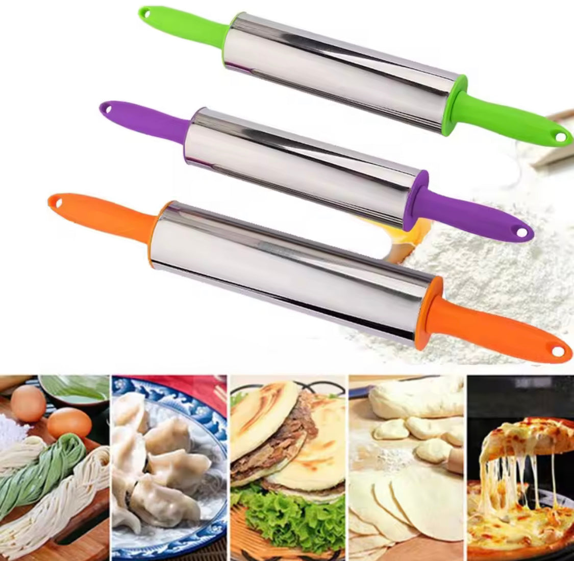 Durable Stainless Steel Dough Roller, Dumpling Skin Pressing Flour Stick Baking Tool, Kitchen Roti Belan, Non Stick Surface Baking Roller, Kitchen Cooking Accessories Durable Stainless Steel Dough Roller, Dumpling Skin Pressing Flour Stick Baking Tool, Kitchen Roti Belan, Non Stick Surface Baking Roller, Kitchen Cooking Accessories